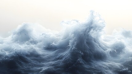 Fototapeta premium Ocean wave crests, stormy sea, white background, nature scene
