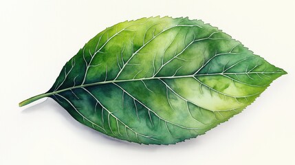 A leaf is shown in a painting, with a green color and a light green hue