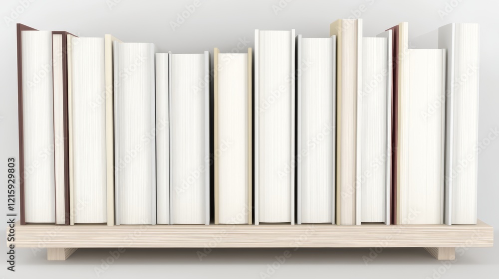 Poster simple bookshelf with stacked books and neutral tones