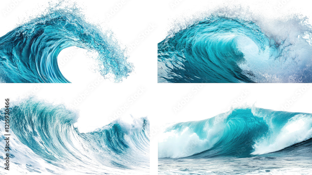 Poster collection of mesmerizing ocean waves with curls generative ai