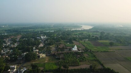 Aerial capture of Murshidabad city, highlighting the iconic Hazarduari Palace and other landmarks.