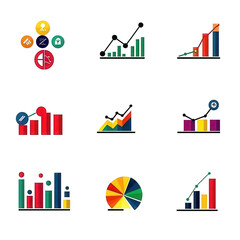 Visualize data trends colorful infographic with graphs and icons transparent background