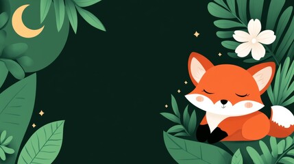 Obraz premium Sleeping Fox in Lush Nighttime Jungle Setting