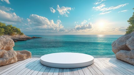 A white beach with a large rock in the foreground