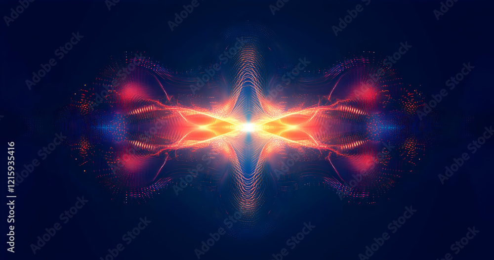 Poster abstract background with colorful lines and dots, forming an abstract futuristic line of light in th