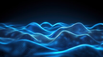 Obraz premium Blue Digital Waves Abstract Background Glowing Particles Dark Setting