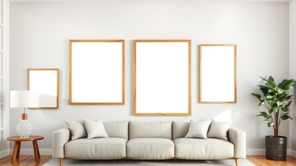 Modern Minimalist Living Room with Empty Picture Frames