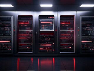 Fototapeta premium information retrieval systems, dynamic searching animations, glowing terminals, holographic document visuals, ultra-clean layouts, sharp details, dark background with vibrant highlights, futuristic
