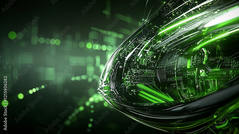 Poster media processing systems, intricate data flow animations, multi-layered screens, glowing edge highli