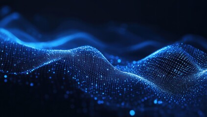 Blue Digital Waves Abstract Grid Network Data Visualization