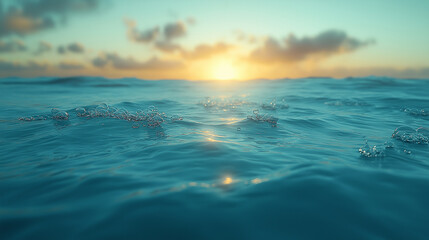 Fototapeta premium Tranquil ocean waves reflecting the golden light of a sunset.