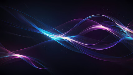 Fototapeta premium A futuristic abstract background featuring flowing lines of light in vibrant colors, such as blue, purple, and white, intertwining against a dark gradient background