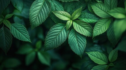 A close up of green leaves with a wet appearance