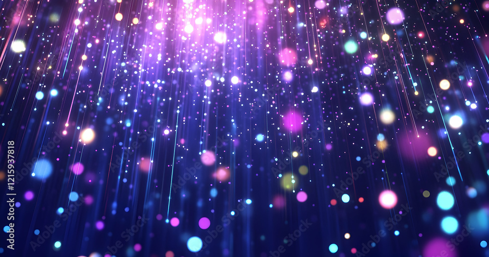 Poster abstract background with colorful lines and dots, forming an abstract futuristic line of light in th