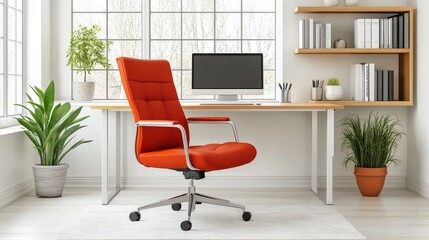 Modern Orange Ergonomic Office Chair in a Bright Home Office Setting