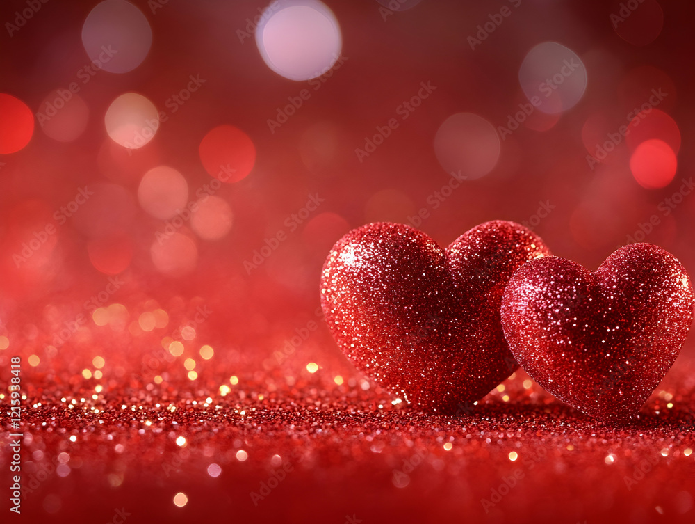 Poster red abstract background with glitter and bokeh