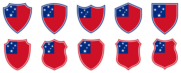 set collections samoa flag in shield badge icon. samoa flag symbol of powerful country. samoa  independence day emblem label sticker design template vector illustration