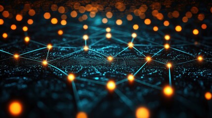 A close up of a blue and orange background with many small glowing dots