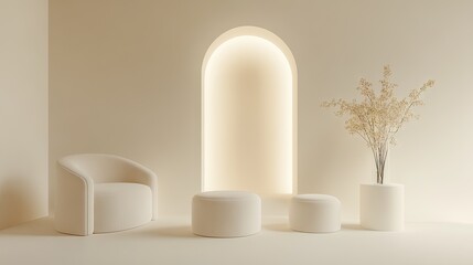 A modern branded spa lounge with a sleek design, minimalist furniture, and fresh flowers in a vase.
