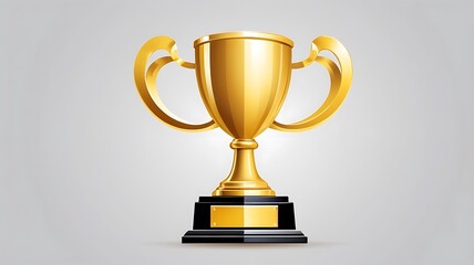 Stylized 3D icon of a trophy with a shiny gold finish, isolated on white.