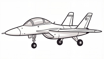 Detailed fighter jet illustration for children's coloring book, creativity