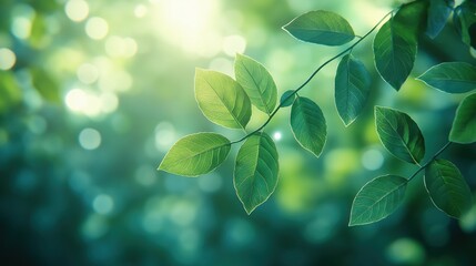 A leafy green branch with a bright sun shining on it