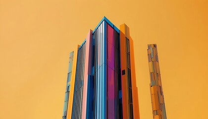 Striking Colorful Modern Building Vibrant Facade Against Warm Sky