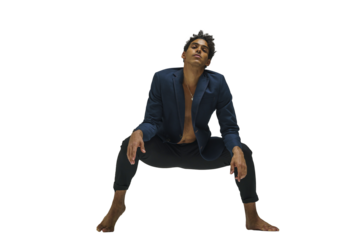 Scantily clad dancer, ballet dancer, man shows dance elements, dark-skinned athletic man