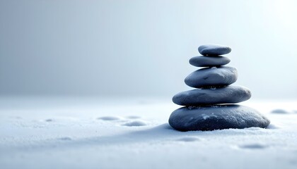 zen, stones, asymmetrical, stack, rough, cold, surfaces, snowy, surface, frost, edges, footprints, snow, base, hyperrealistic, detail, soft, diffused, light, serene, tranquil, harmony, peaceful,