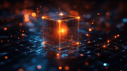 A cube with a bright orange light shining on it