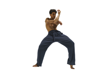 Scantily clad dancer, ballet dancer, man shows dance elements, dark-skinned athletic man