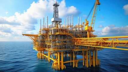 Industrial oil rig offshore theme 3D render vivid
