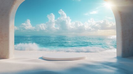 Fototapeta premium A beautiful beach scene with a white sand area and a blue ocean