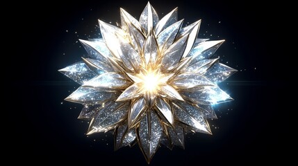 Sparkling Crystal Flower Golden Silver Design