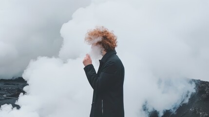 Mysterious Figure Amidst Volcanic Steam