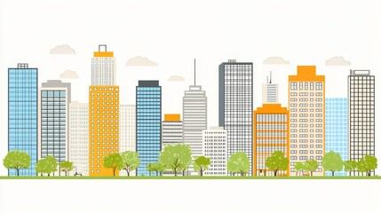 Fototapeta premium Vibrant City Skyline with Modern High-Rise Buildings and Lush Green Spaces