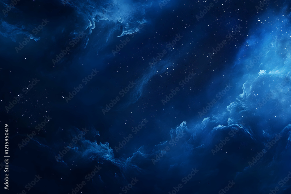 Poster abstract blue background with bokeh lights and space for text.