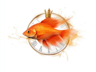 Fototapeta premium Majestic goldfish swimming through time artistic imagery whimsical environment creative concept
