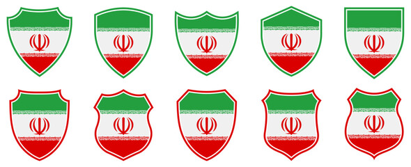 set collections iran flag in shield badge icon. iran flag symbol of powerful country. iran independence day emblem label sticker design template vector illustration