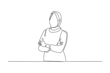Woman wearing stylish and trendy hijab in continuous one line drawing design. woman and relgion concept.