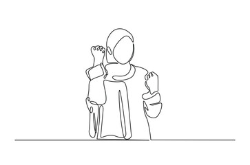 Woman wearing stylish and trendy hijab in continuous one line drawing design. woman and relgion concept.