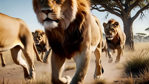 a group of lions in the wild