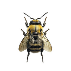 A closeup Bee full-body shot from above, isolated on a transparent PNG white background