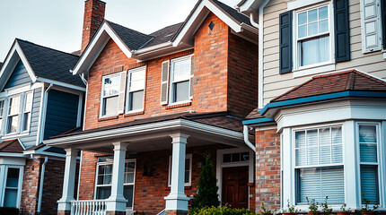 Obraz premium Brick Residential Houses in a Suburban Neighborhood: Real Estate Photography