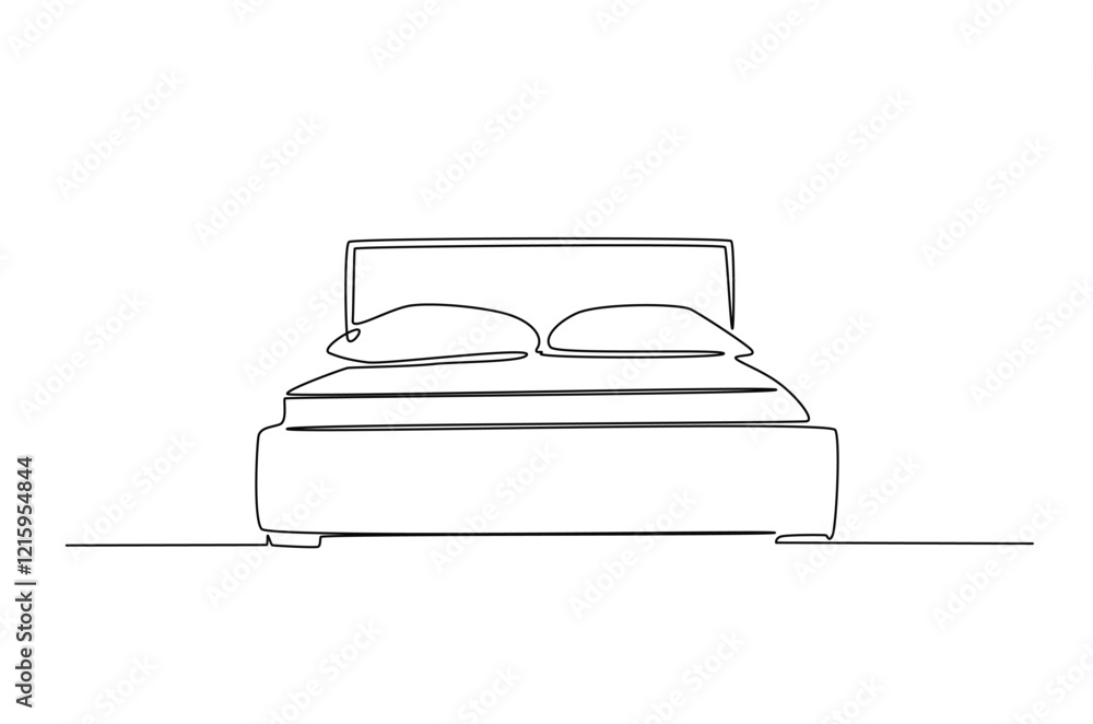 Poster double bed with the pillows in continuous one line drawing design. minimalist single line draw of be