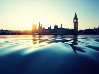 Obraz premium Sunrise reflection over thames river london landscape photography serene environment wide angle urban beauty