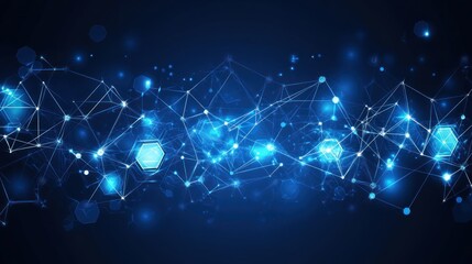 Obraz premium Blue Network Connections Abstract Digital Background Glowing Hexagons Lines