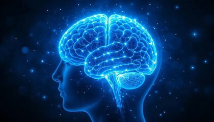 Stunning 3D Render of a Human Brain with Glowing Neural Connections and Synapses