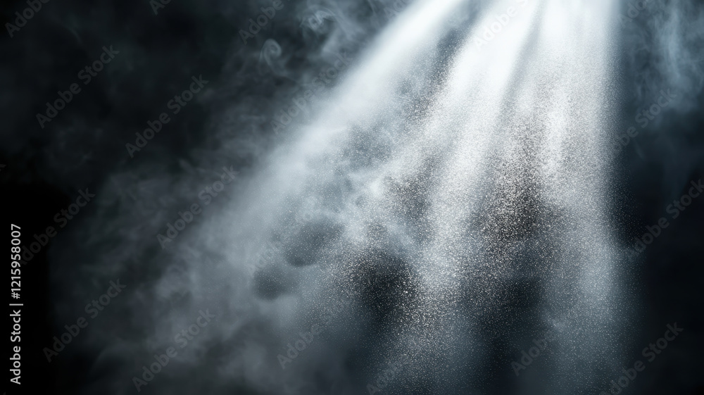 Poster close up of dust particles illuminated in beam of light, creating mystical atmosphere. interplay of 