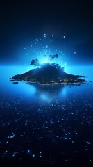 Digital technology blue data points and islands poster background